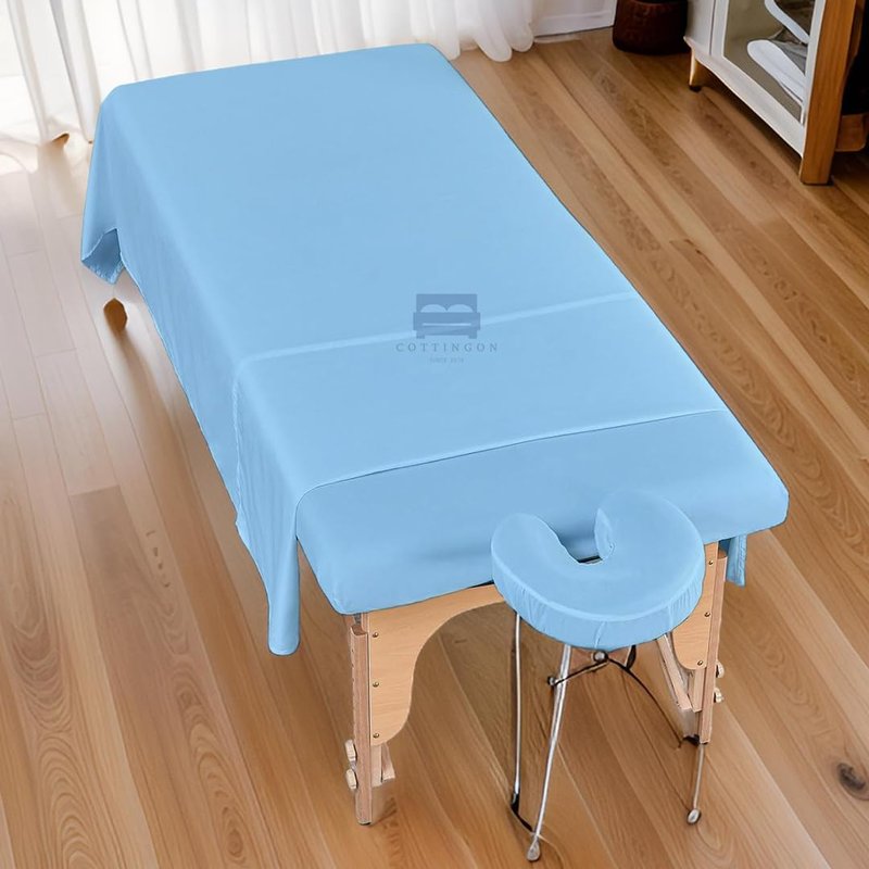 Cottingon 3 Piece Massage Table Sheet Set, 100% Brushed Premium Microfiber Ultra Light, Wrinkle free, Facial Bed Cover Fits 36" x 77" upto 7"Deep Massage Beds, Light Blue