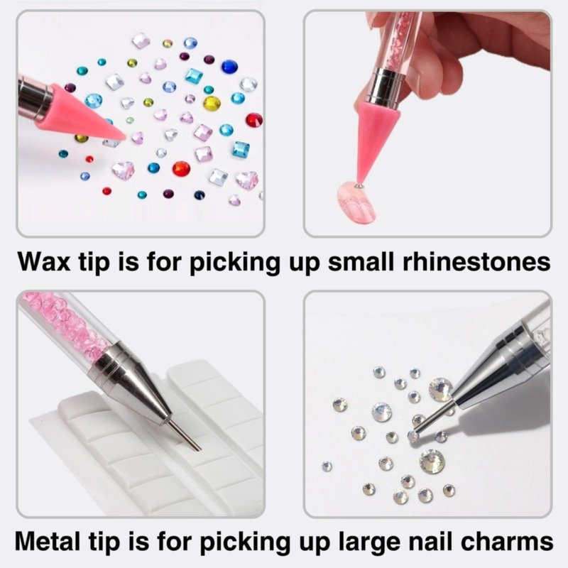 2 Pack Rhinestone Picker Tool Dotting Pen with 4 Wax Tips and Tray, Wax Pencil for Rhinestones, Gem Picker Pen Diamond Jewel Applicator, Rhinestone Tools Kit for Bedazzling DIY Nail Art