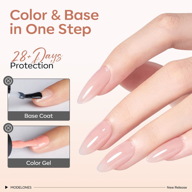modelones Rubber Base Builder Nail Gel Polish, 6 French Tip Base Color Nude White Baby Milky Pink Strengthener Apex Building Extension Protect Weak Nails Long Last U V Manicure Gift for Women
