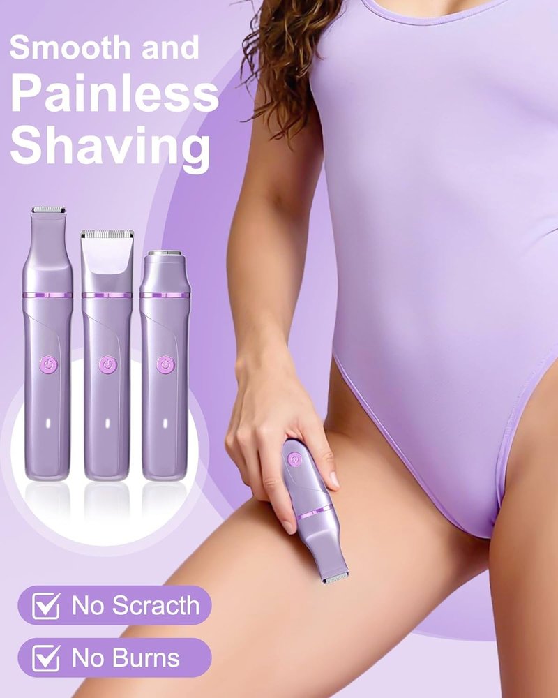 Bikini Trimmer for Women - Painless Electric Razor for Smooth Skin | Cordless, Waterproof, USB Charging, Purple