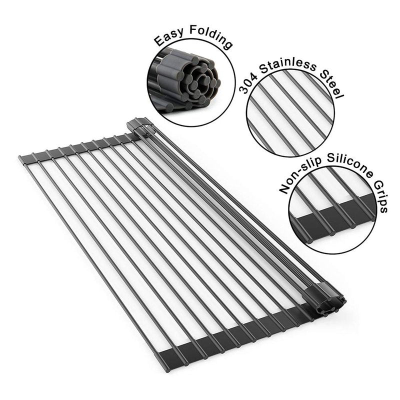 Lauliven Over The Sink Roll Up Dish Drying Rack, Multipurpose Dish Rack, Portable Drainer Racks (17.7" x 10.2")