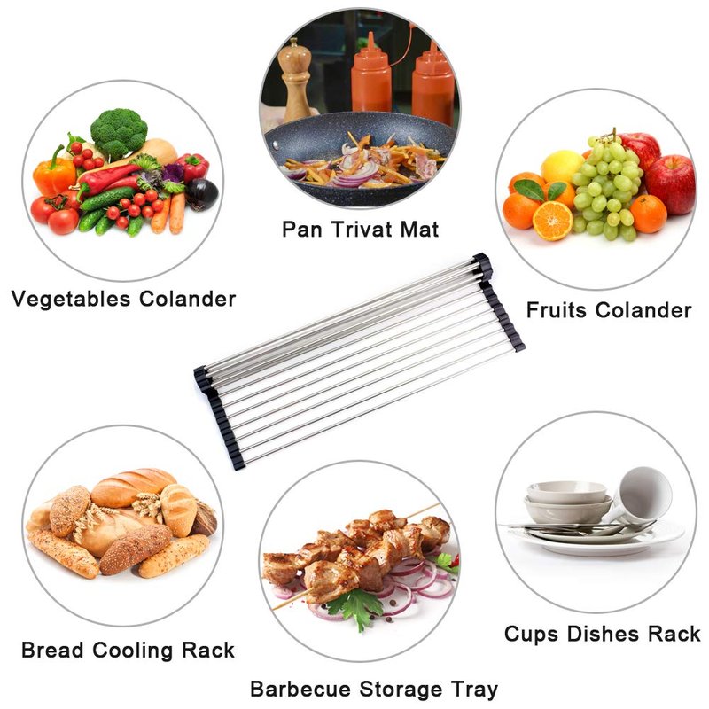 Lauliven Over The Sink Roll Up Dish Drying Rack, Multipurpose Dish Rack, Portable Drainer Racks (17.7" x 10.2")
