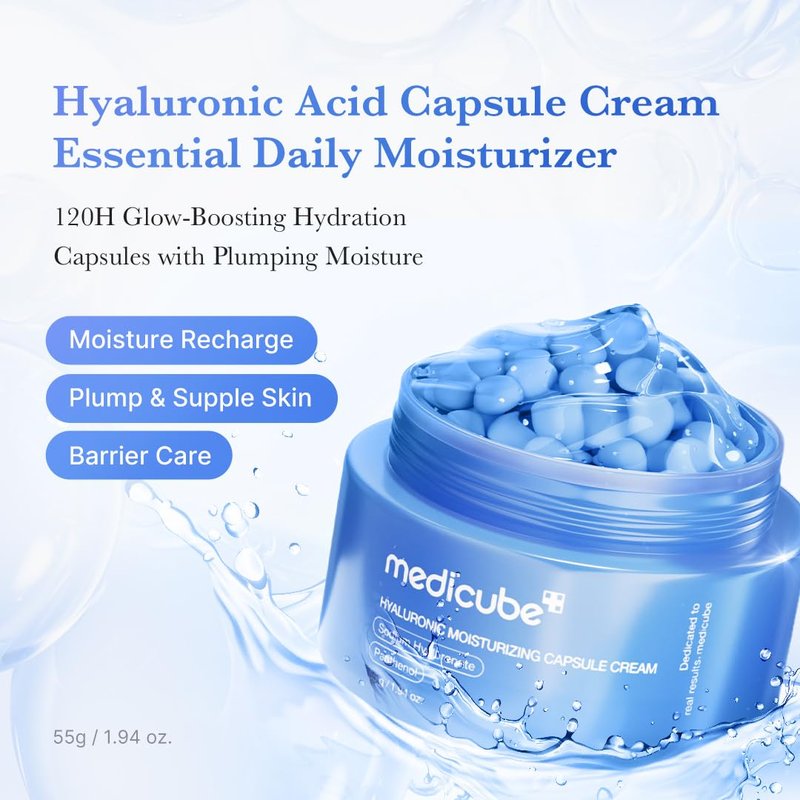 medicube Capsule Cream with Hyaluronic Acid | 120H Lasting Hydration, Barrier Care, Calming Daily Facial Moisturizer For All Skin Types | Panthenol & Ceramides | Korean Skincare, 1.94 oz