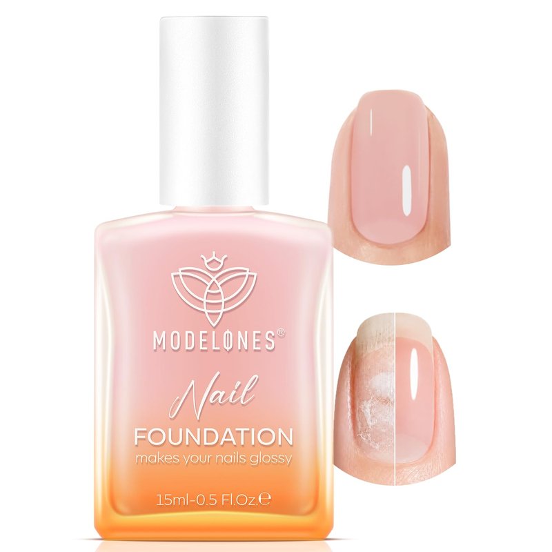 modelones Nail Strengthener Peachy Pink Nail Repair for Damaged Nails Strengthening Polish 15ml Nail Growth and Strengthener Natural Concealer Foundation Nail Care Gifts for Women