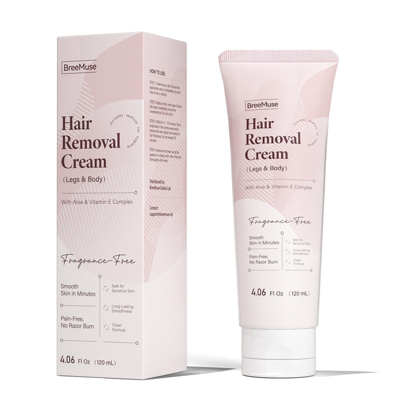 BreeMuse Hair Removal Cream for Women, Painless Depilatory Cream for Legs, Bikini Line & Underarms, Fast 5-10 Minute Body Hair Remover for Sensitive Skin with Moisturizing & Smoothing Formula