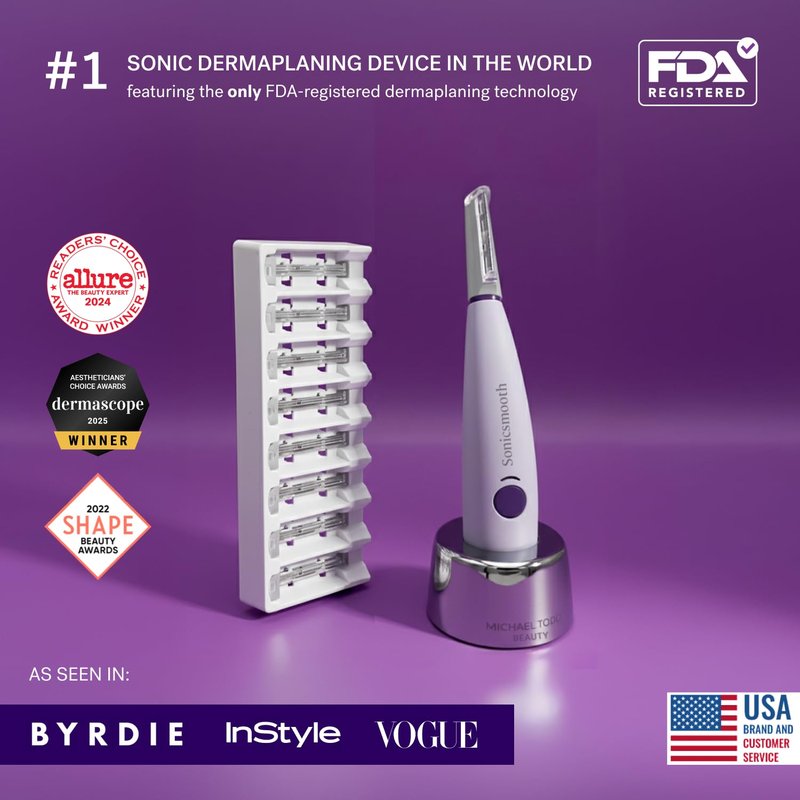 Michael Todd Beauty Sonicsmooth Dermaplane Razor - Women's Face & Eyebrow Trimmer | 8 Weeks of Blades