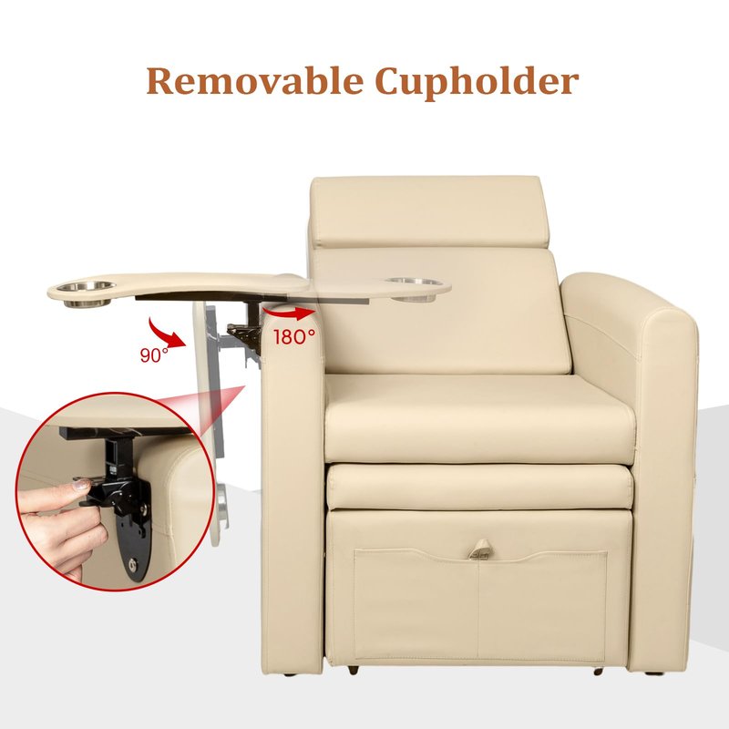 OmySalon Electric Pedicure Chair w/Adjustable Backrest, Movable Cup Holder & Hidden Storage Platform, Full-Floor Support Pedi Station for Professional Nail Tech Supplies Spa Salon (Bleached Sand)