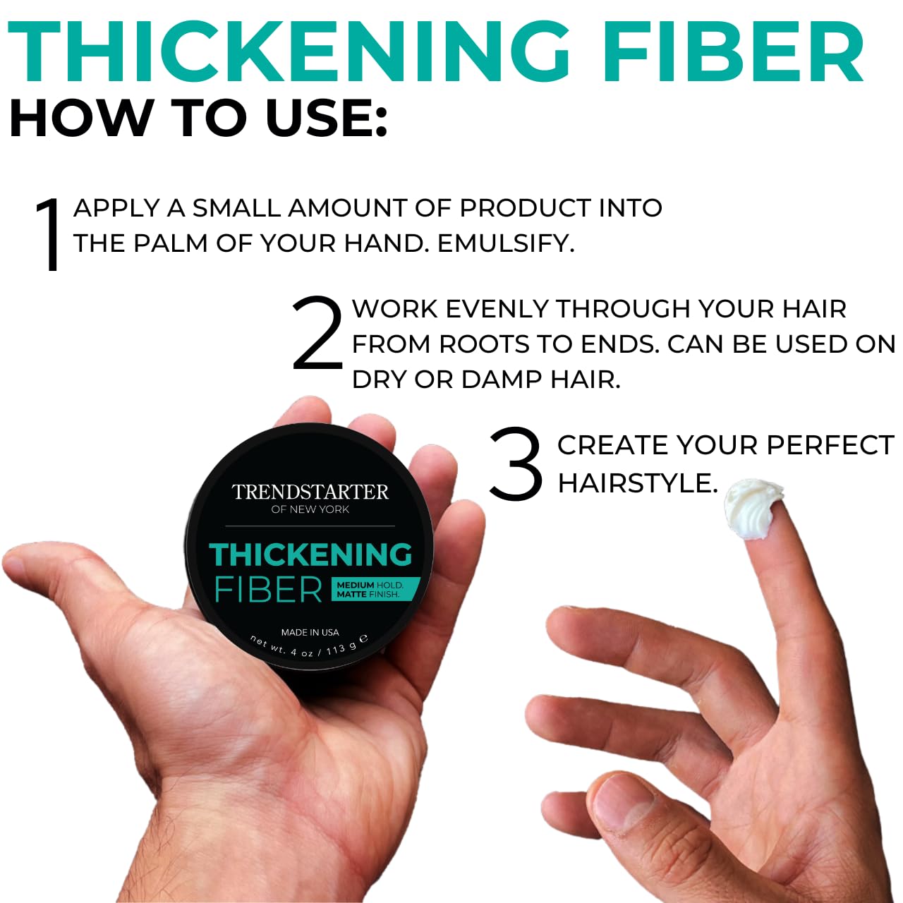 Thickening Fiber Hair Clay Pomade - Medium Hold, Matte Finish | 4oz Water-Based Styling Product
