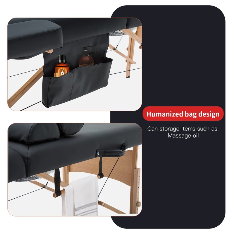 PayLessHere Massage Bed Portable Massage Table 28 inch Wide Lash Bed 2 Folding Height Adjustable Spa Table with Towel Hanger Oil Pouch Half Bolster Round Bolster Non-Woven Bag