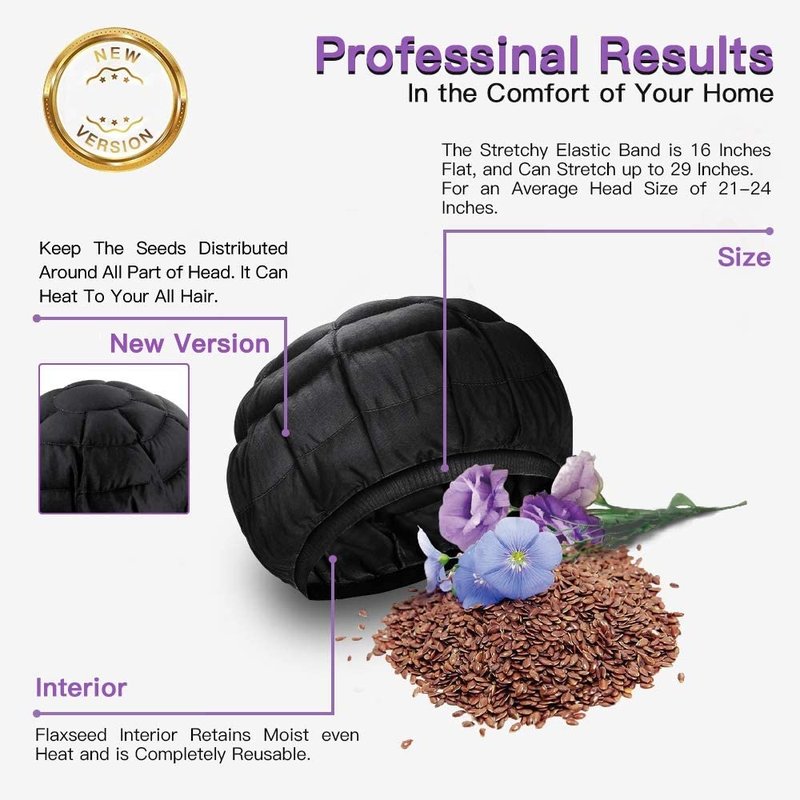 Beautybaby Cordless Deep Conditioning Heat Cap, Microwavable Treatment Steaming Heat Cap for Thermal Spa Curly Hair, 100% Natural Cotton Flaxseed Seed Interior