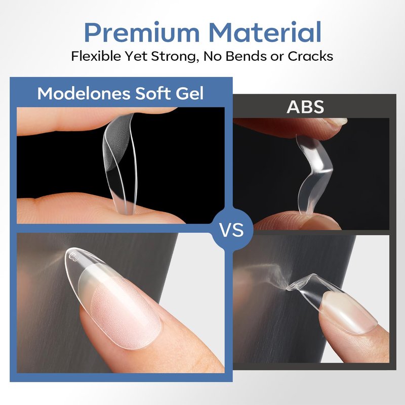 modelones Gel Nail Tips 3D Gel Kit Rhinestone Glue, 360pcs Pre-Etched Clear Fake Nails Press On Full Cover Half Matte 15 Sizes Acrylic Tips for Extension Salon
