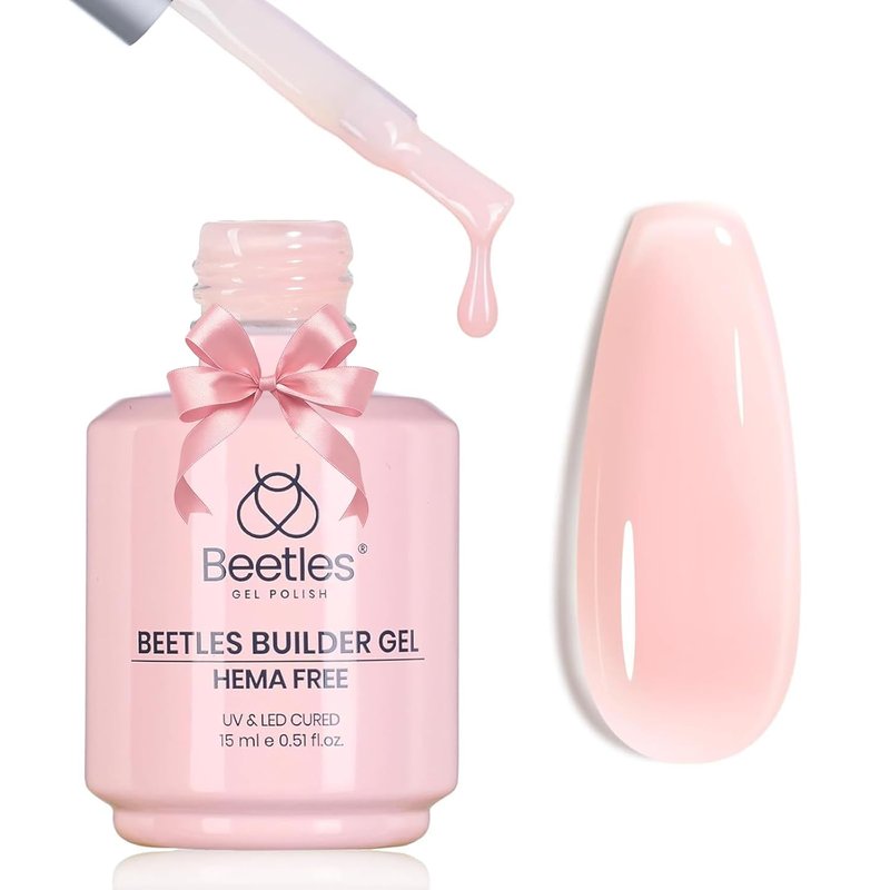 Beetles Builder Gel - HEMA Free 0.5 oz | 8-in-1 Jelly Pink Nail Strengthening Gel for DIY Salon Use
