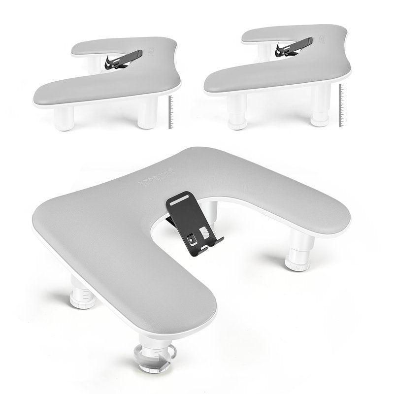 JODSONE Gray U-Shaped Arm Rest for Nails Tech with Rotating Built-In Phone Holder and Adjustable Nail Arm Rest Detachable Manicure Hand Rest for Salon Design