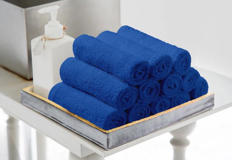 Avalon Towels Cotton Washcloths – (Pack of 48) Size 12x12 Inches, 100% Ring Spun Cotton, Soft & Absorbent Face Towels, Gym Towels, Hotel and Spa Quality, Reusable Fingertip Towels (Blue)