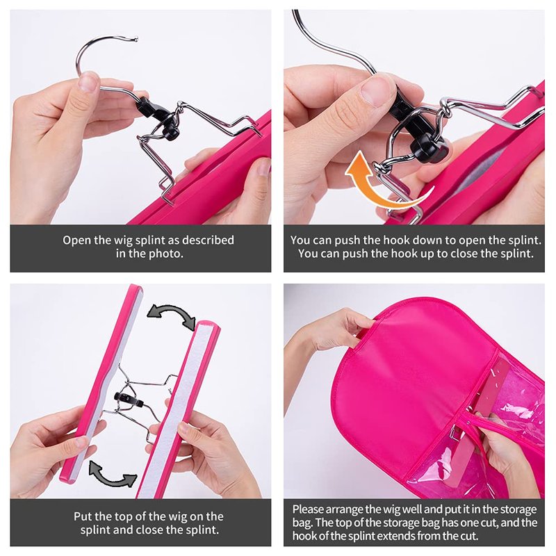 Professional Hair Organizer Bags with Hanger - 3 Pack Protective Cases for Multiple Wigs Extensions Hairpieces Holder Rose Pink Travel Carry Pouch Salon