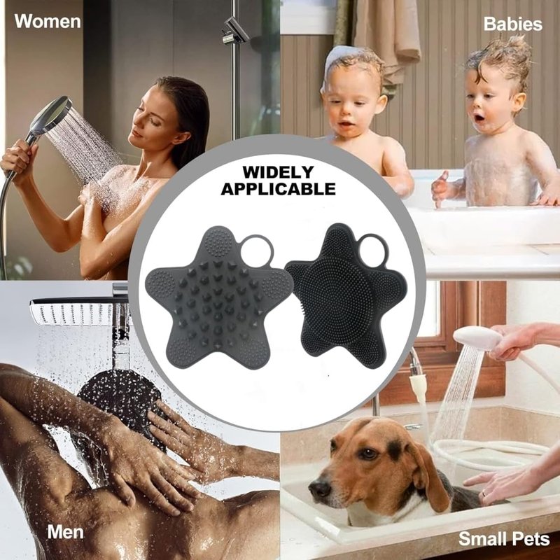 LUCKSTELLA Food-Grade Silicone Body Scrubber, Dual-Sided Silicone Body Brush for Shower, Gentle Exfoliating and Lather Well, Gentle Scrubber for Sensitive Skin, Easy-to-Clean Massage Brush(Black)