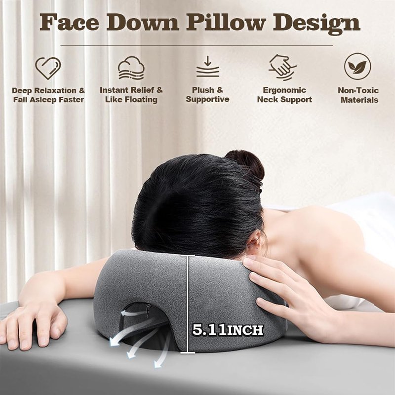 Face Down Pillow for Massage Table,Massage Headrest for Bed,Stomach Sleeping,BBL Pillow After Surgery,Post-Eye Surgery Recovery,Tanning Pillow with Removable Cover