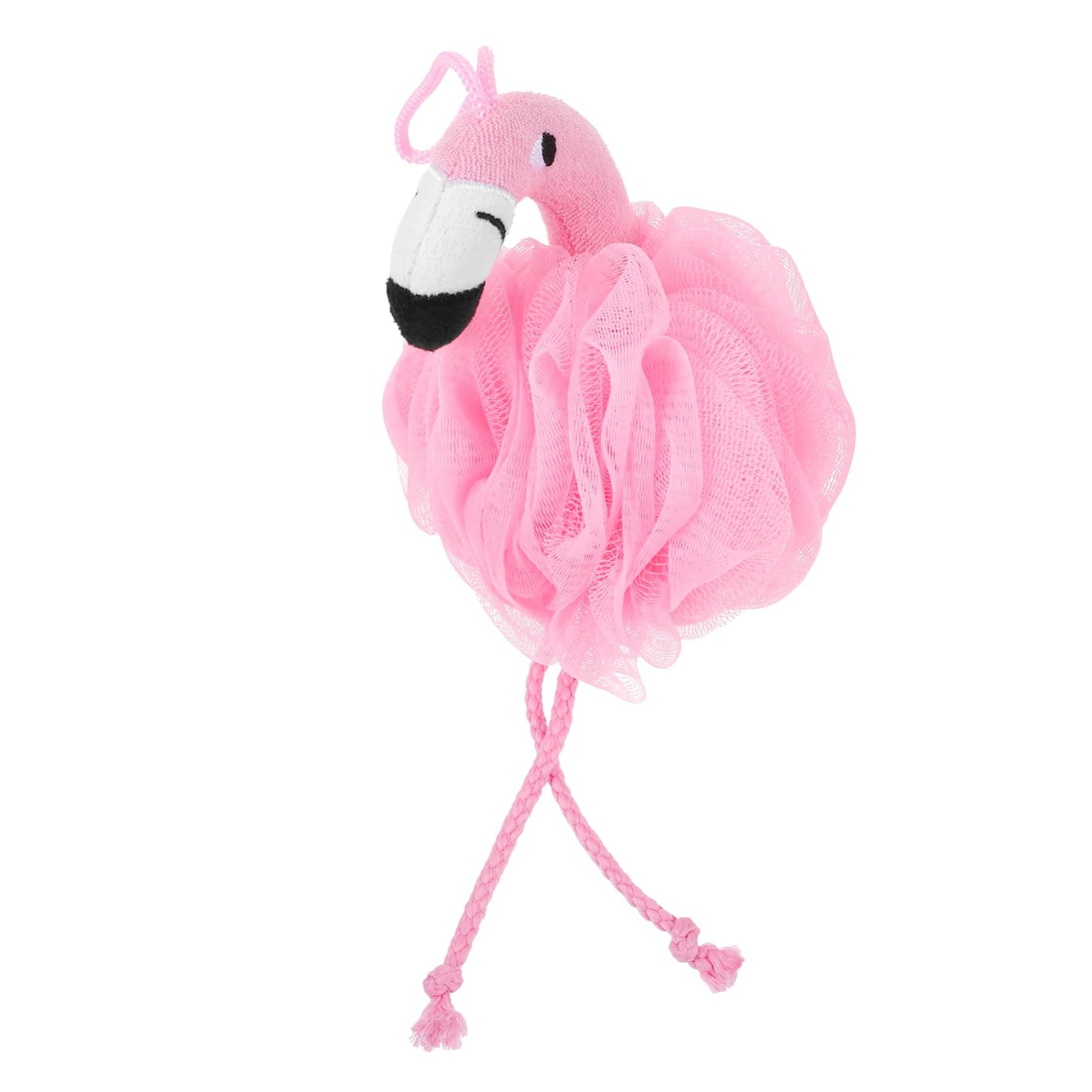 Holibanna Flamingo Bath Pouf Mesh Sponge with Hanging String 9.84X6.29X5.11 Inch Exfoliating Shower Scrubber for Daily Bathing and Travel