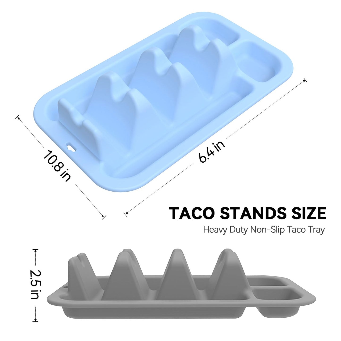 Silicone Taco Plates Holder Set of 2 - Reusable Taco Plates with Dividers & Dip Bowls, Holds 3 Tacos Stand | Microwave & Dishwasher Safe, Heavy Duty Non-slip Taco Tray Stands for Hard/Soft Shells