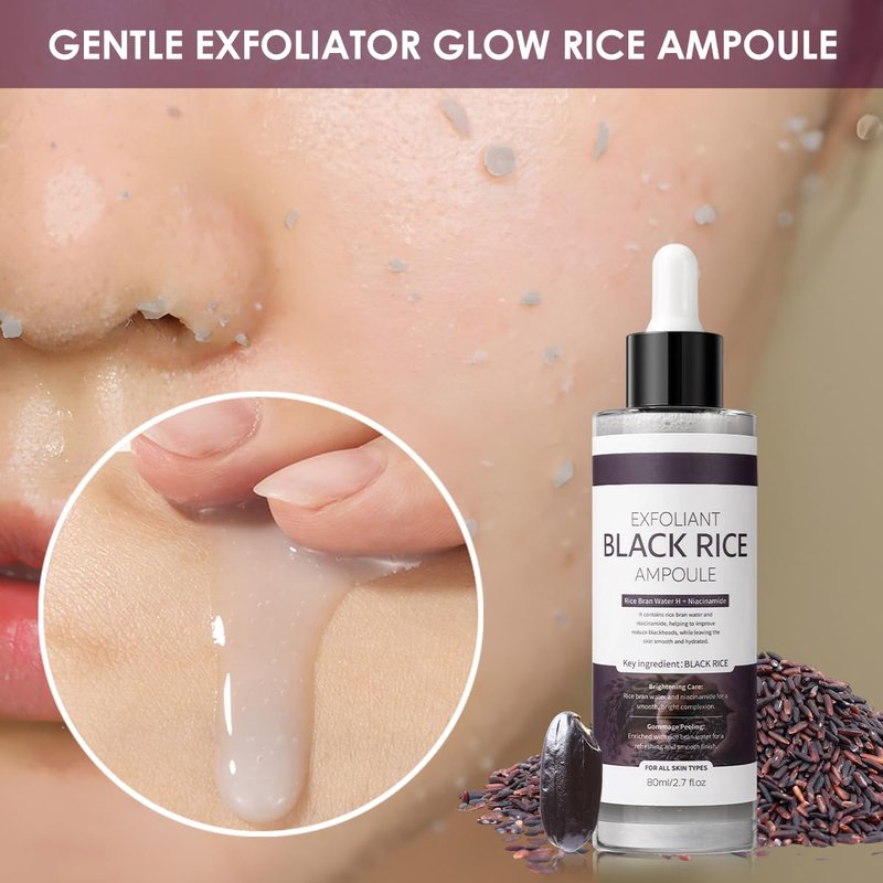 Peel Shot Glow Black Rice Exfoliant Peeling Ampoule, Soft Exfoliating Brightening Serum, Face and Body Scrub, Facial Exfoliator, Deep Hydration, 80ml
