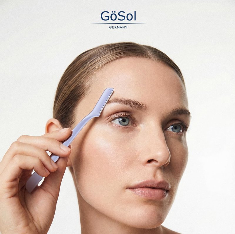 GöSol Professional Metal Dermaplaning Razor for Women, Reusable Face & Eyebrow Shaper for Peach Fuzz, At-Home Dead Skin Removal, Japanese Stainless Steel Blades W/Extra 3 Refills - Purple