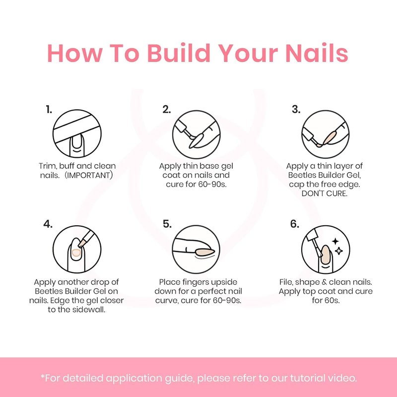 Beetles Builder Gel Set - HEMA-Free Nail Extension Gel | 6 Colors, 8-in-1 Strengthening for DIY Salon Use