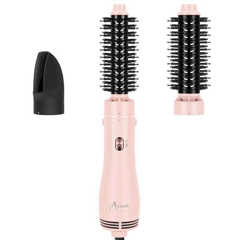 Aima Beauty Blow Dryer Brush Set - 4-in-1 Round Brush Blow Dryer Adds Shine, Smooth, Curl & Volume for Short to Medium Hair, Interchangeable 1” & 1.25” Round Barrel, Ionic Frizz Control, Pink