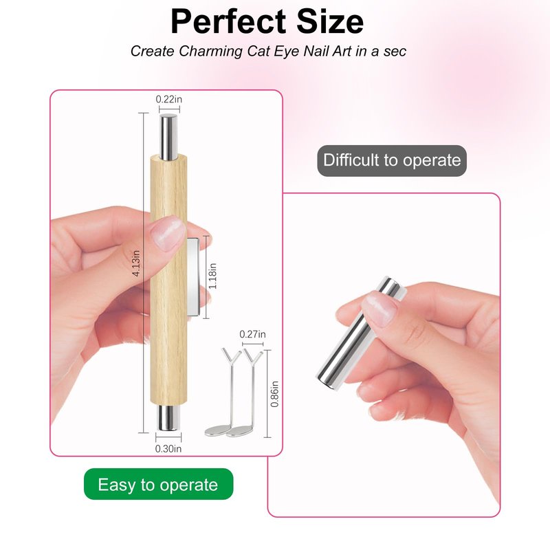 HungGato 4-in-1 Cat Eye Nail Magnet Tool with Heart Shape, Magnetic Nail Art Pen Stick for 3D Cat Eye Gel Polish, DIY Nail Art Design, Salon and Home Manicure Supplies
