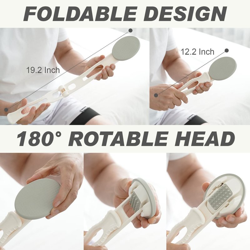 DOWMI Lotion Applicator for Back - 3in1 Foldable, Cream, Sunscreen, Ointment Applicator, 19" Long Handle, Body Massage Tool - 1 Body Brush Pad, 1 Lotion Pad Included