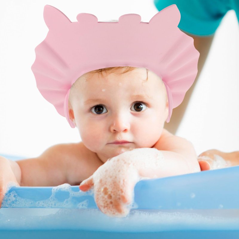 Baby Shower Cap for Washing Hair - Adjustable Hippo Toddler Shampoo Hat with Ear Flaps, Waterproof Kids Bath Visor Shield to Keep Water Out of Eyes, Infant Essentials