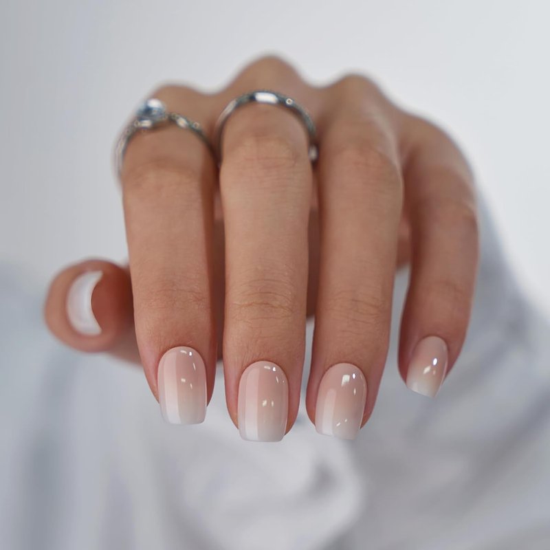 BTArtbox Square Ombre Press On Nails | Soft Gel Short Nails with Glue - 32 Reusable Kit in Vanilla Cream