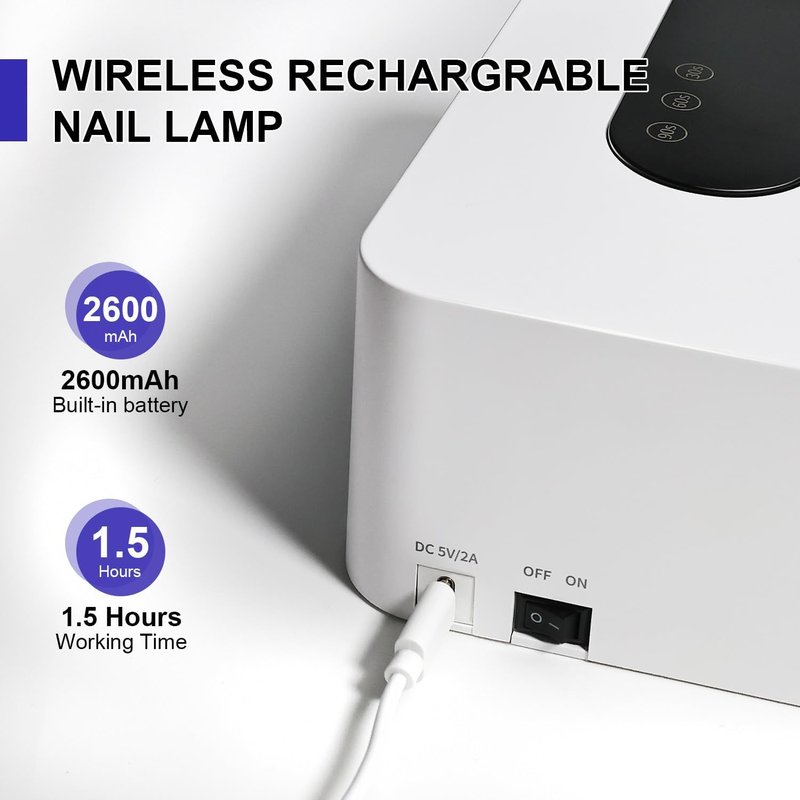 JODSONE UV Nail Lamp - Rechargeable Portable Nail Dryer with 3 Timers & LCD Display | White