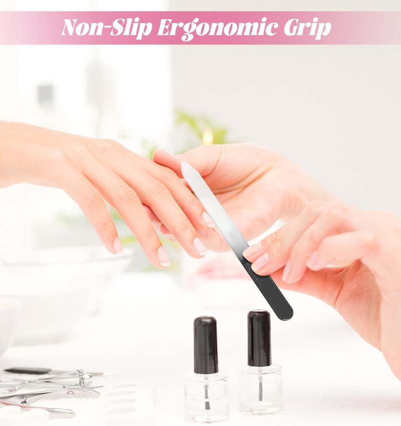 4 Pack Glass Nail File, Glass Fingernail Files with Cass for Women Double Sided for Natural & Artificial Nails, Reusable Nail Filer for Manicure & Pedicure, with Travel Case