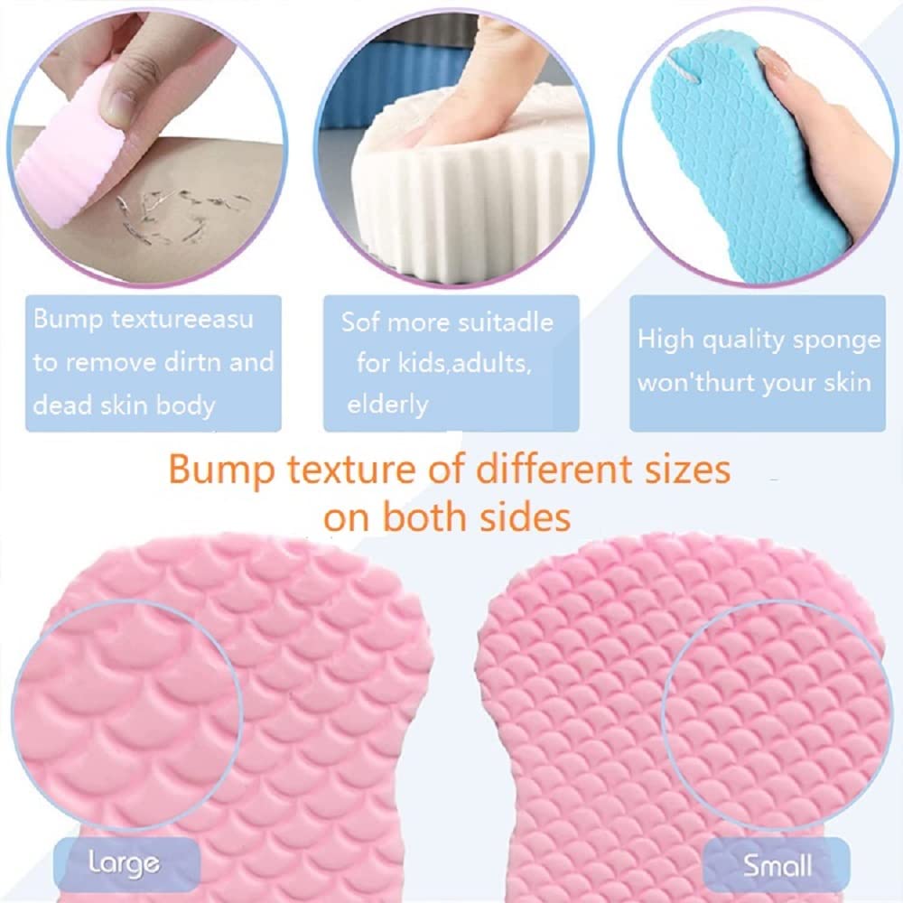2 Pcs Magic Exfoliating Bath Sponge,3D Super Soft Body Exfoliating Bath Sponge for Adults Children and Pregnant Women Skin Friendly and Reusable. (Pink+Blue)