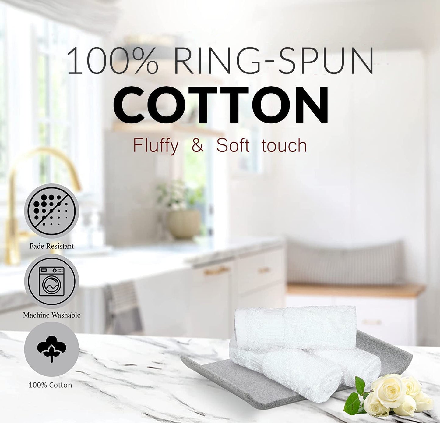 GOLD TEXTILES Premium White 100% Cotton Bath Towels Set (6 Pack, 24 x 50 Inch) High Absorbency Multipurpose Quick Drying Pool Gym Hotel Spa Bath Towel (6, White)
