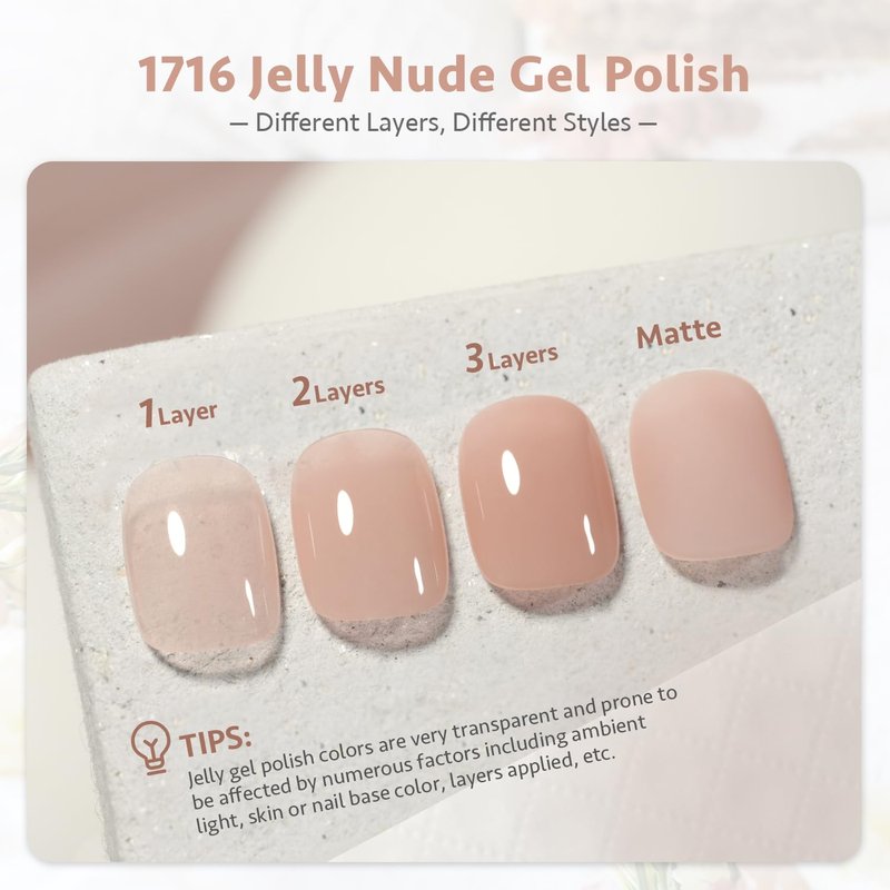Jelly Nude Gel Nail Polish - 16ml Sheer Translucent UV Cure for DIY Nail Art | Neutral Nude 1716