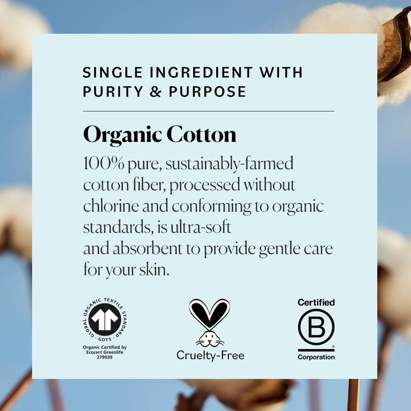 Organic Cotton Rounds for Sensitive Skin - 100% Pure GOTS Certified | 300 Count