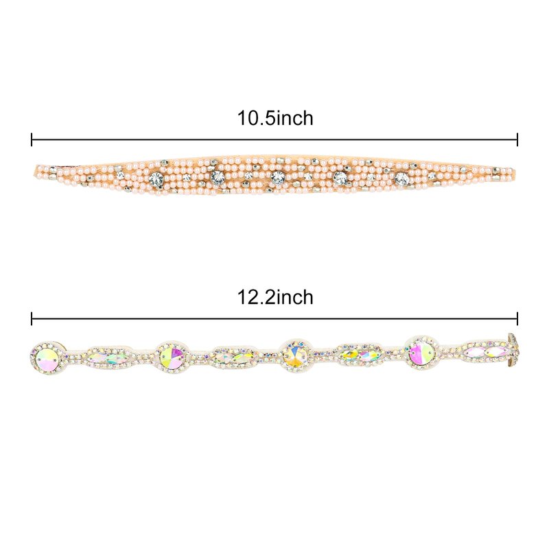Amariver 2 Pieces Rhinestone Beaded Elastic Headband，Fashion Headbands Handmade Hair Bands Hair Accessories for Lady Woman 20-25" Fits for Most (Style D)