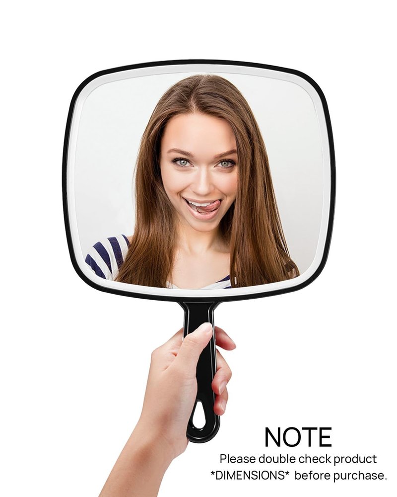 OMIRO Handheld Mirror, Extra Large Hand Mirror with Handle, Square, Black, 12.4" L x 9.1" W
