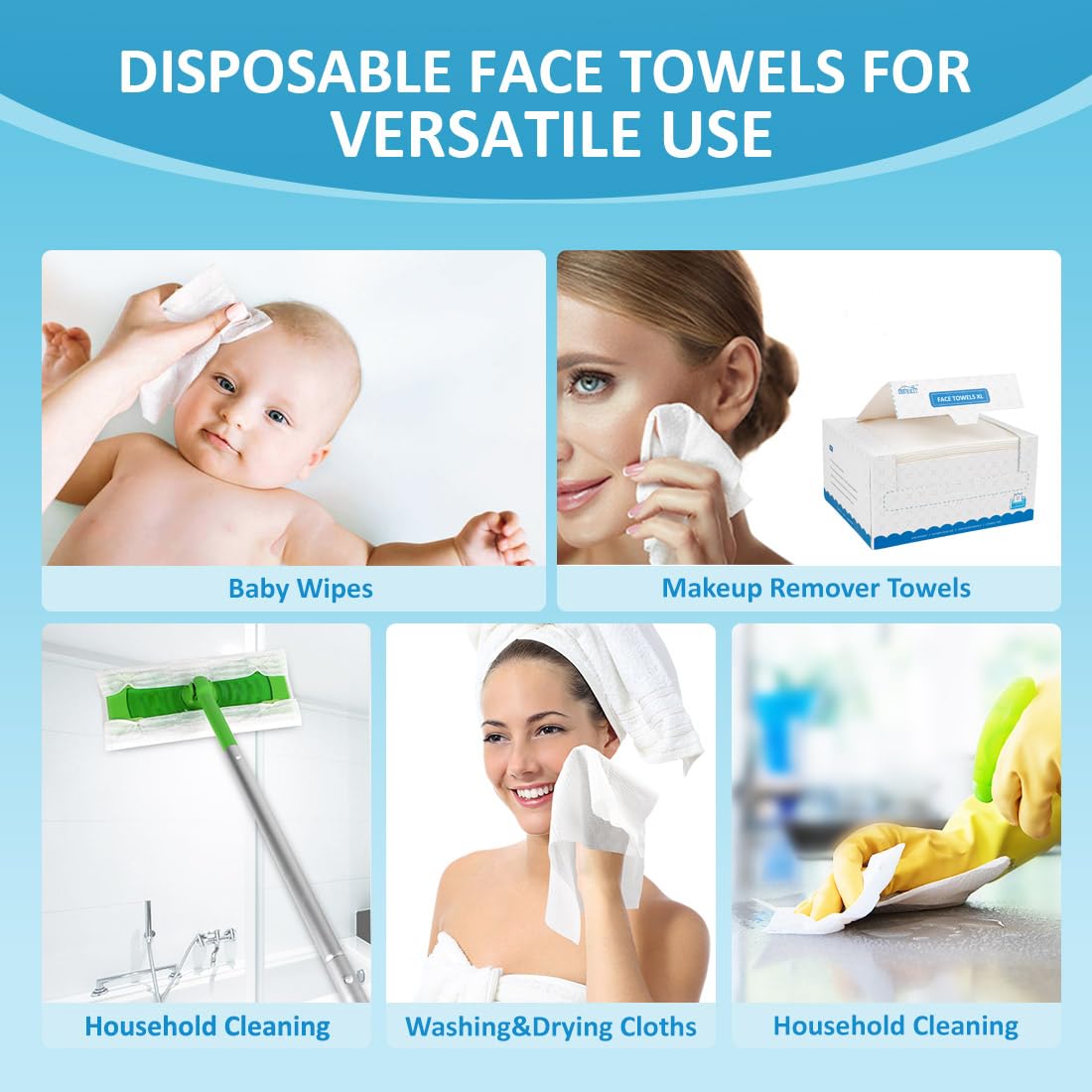 HOMEXCEL Face Towels 50 Count, Disposable Makeup Remover Wipes, Super Soft Biodegradable Dry Facial Hand Clean Facial Towels Wash Cloth