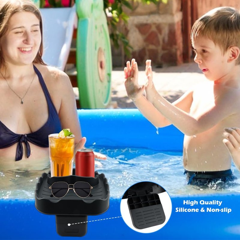 Hot Tub Table Tray,Foldable Hot Tub Side Table,No nslip Drink Caddy with 2 Cup Holders and Drain Holes,Keep Snacks-Drinks Handy and Dry,for Inflatable Spa/Pool/Bathtub