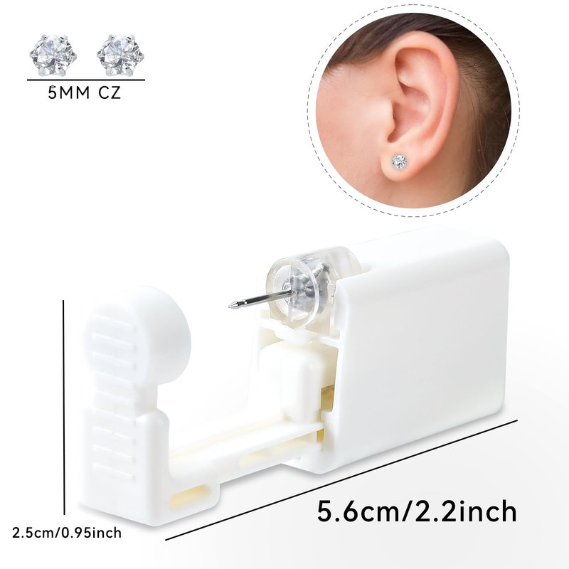 DIEWEISIMI Ear Piercing Kit - 8 Pack Disposable Ear Piercing Gun Kit with CZ Earring Studs, at Home Self Ear Piercing Gun Kit - 5MM Silver Earrings Stud