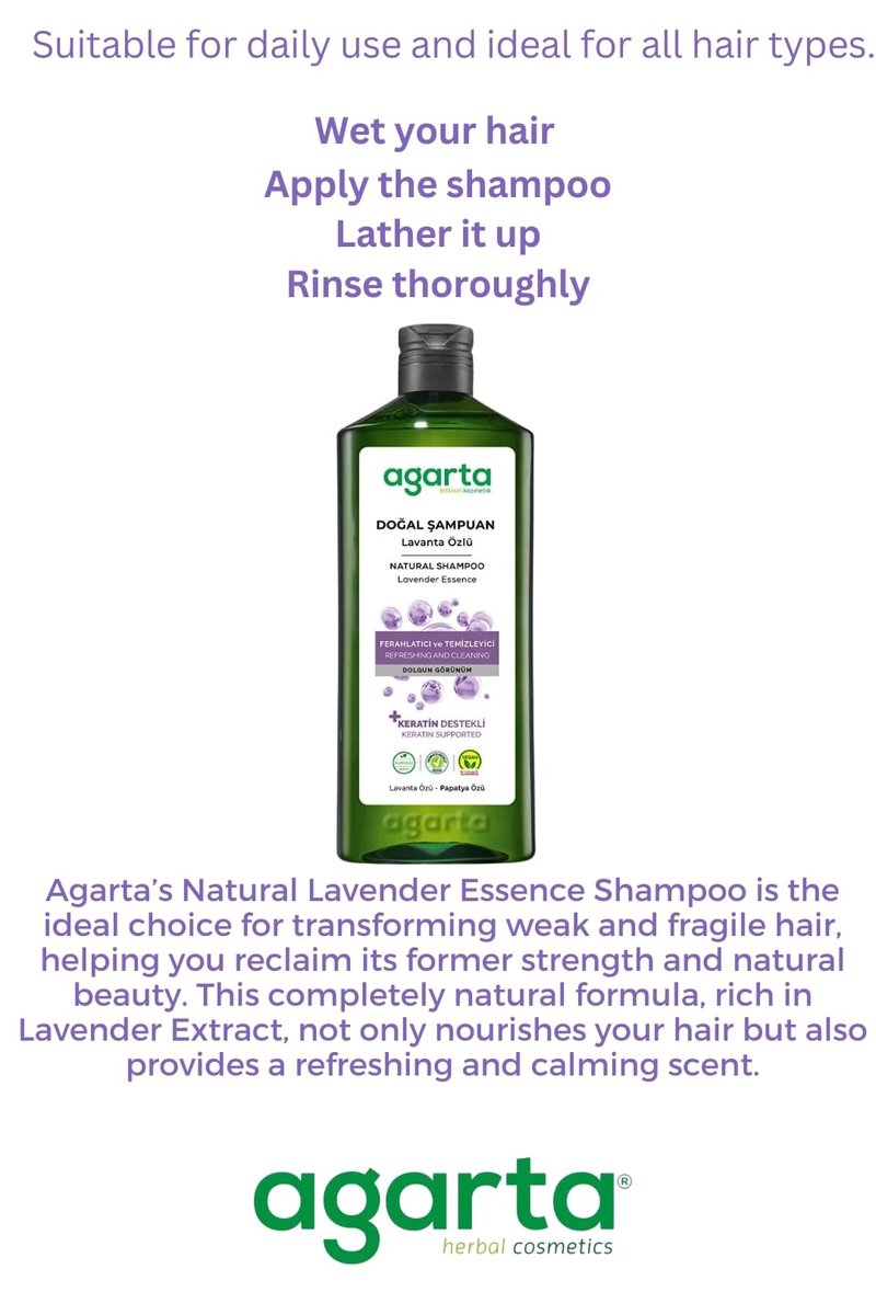 Agarta Lavender Shampoo – Botanical Hair Care Shampoo with Lavender Extract for Softness & Shine, Vegan Clean Formula – 14 fl oz