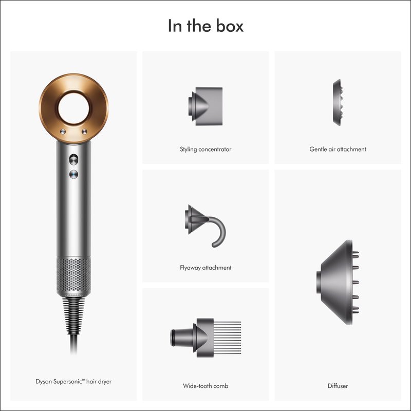 Dyson Supersonic Hair Dryer, No Heat Damage, 5 attachments with Diffuser & Styling Concentrator, Precision Styling Blow Dryer, All Hair Types