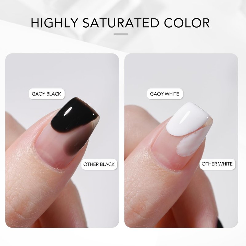 GAOY Gel Nail Polish Kit, Black and White 2 Colors 16ml Soak Off UV Gel Polish Set Highly Saturated for Nail Art DIY Manicure at Home