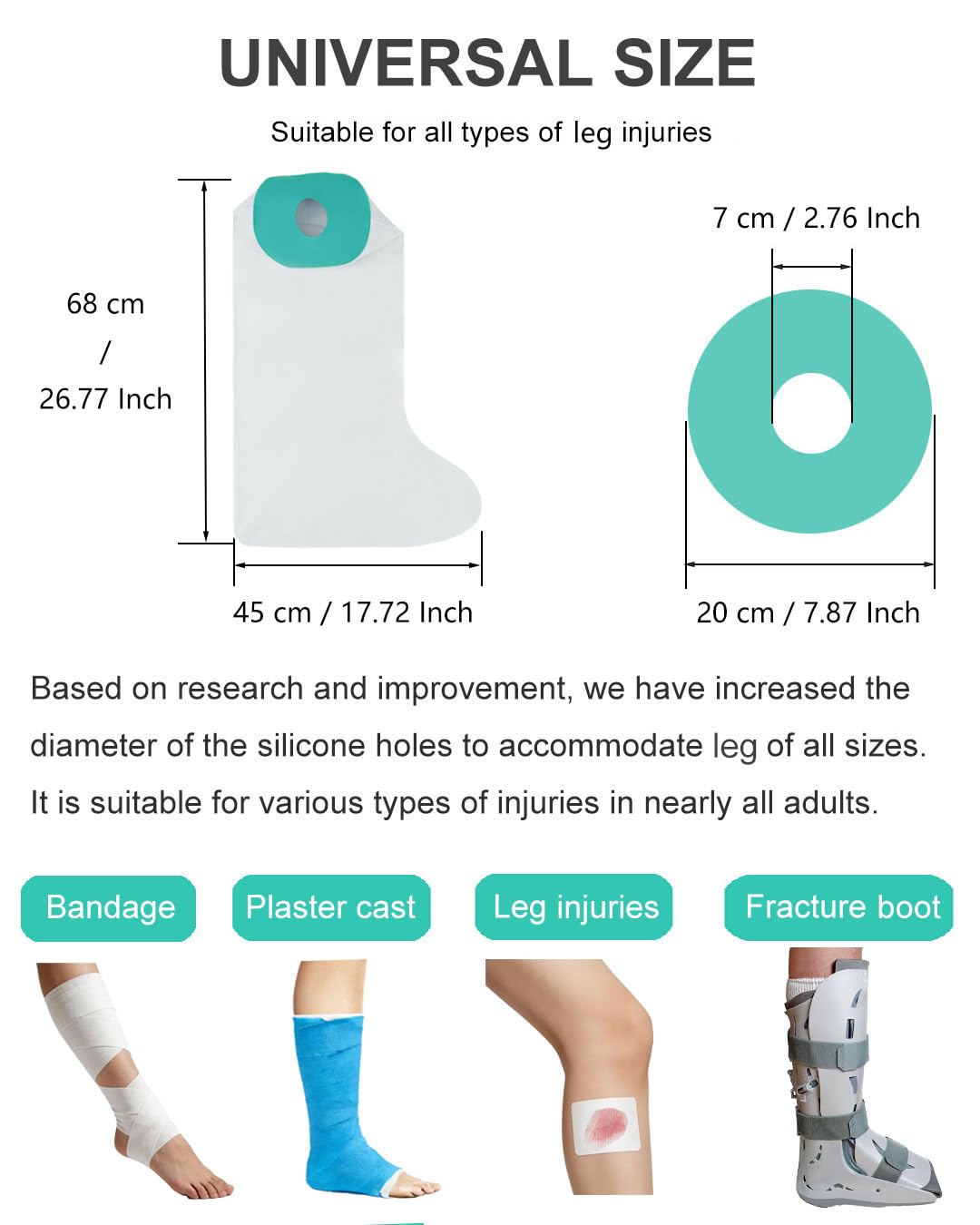 EuyiHlybt Cast Covers for Shower Leg, Waterproof Leg Cast Cover for Showering, Reusable Cast Protector for Shower Leg Adult, Soft Comfortable Cast Shower Cover Leg, Used for Bandages