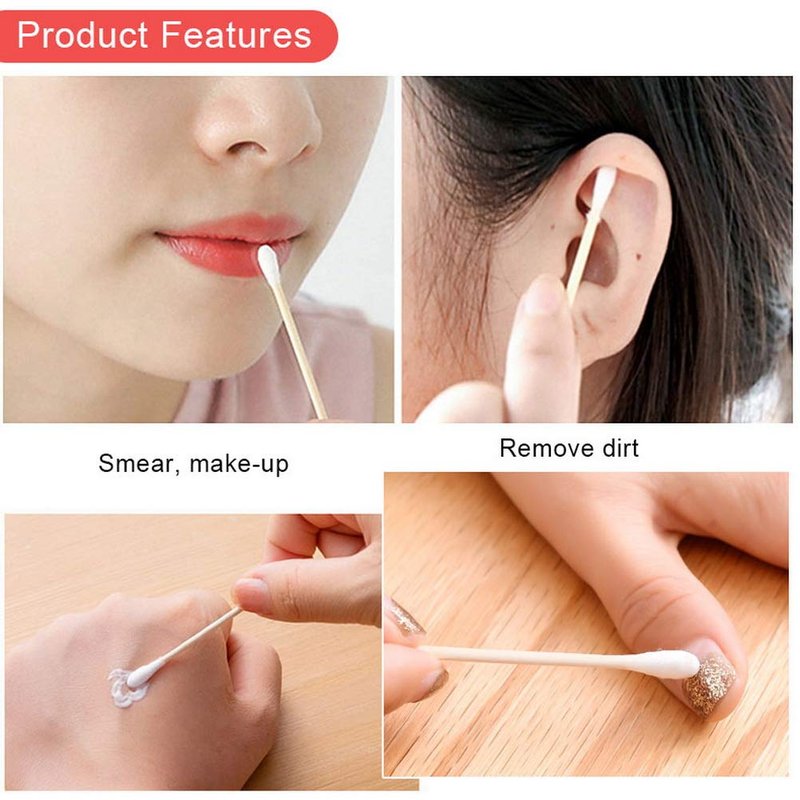 RIKWOG Cotton Swabs - 900 Count Bamboo Sticks with Clear Dispenser | Wooden Handles for Ears & Makeup