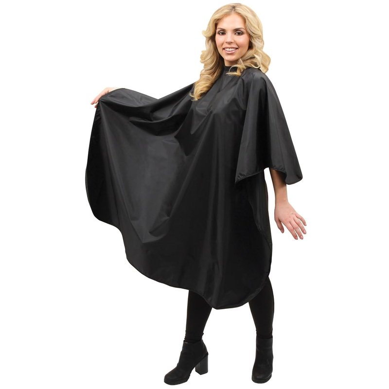 Professional Hair Salon Styling Cape - Low Fluorine Poly Material, Adjustable Snap Closure | 58” L x 47” W, Black