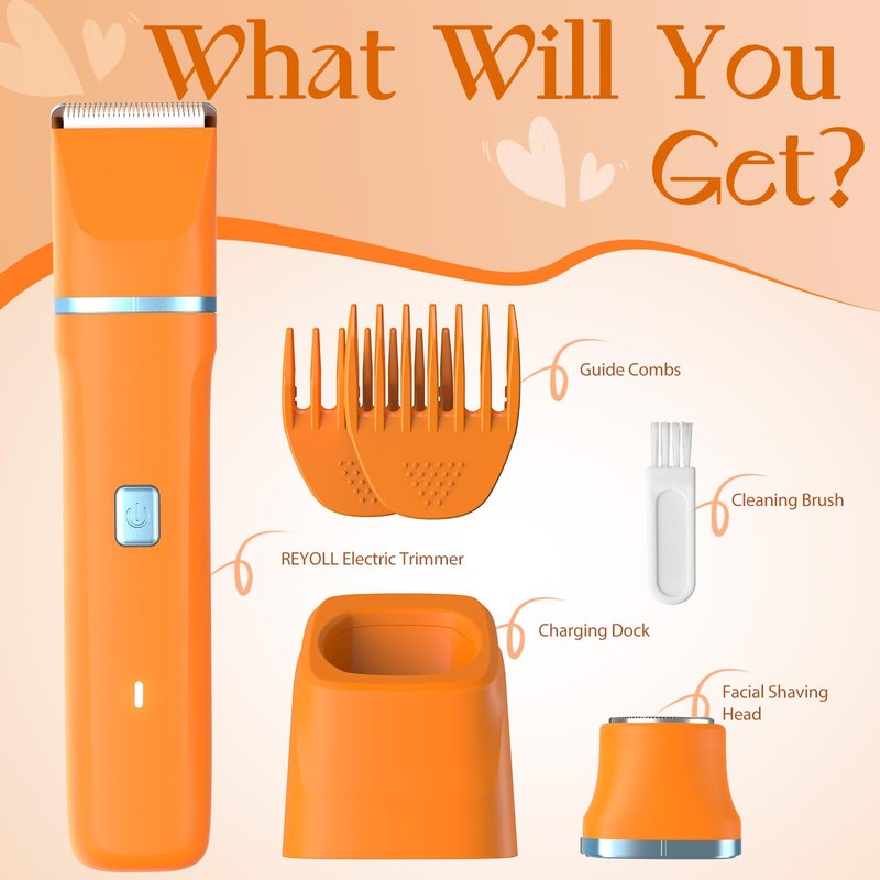 Electric Razor for Women Men - Wet Dry Shave, Waterproof Bikini Trimmer, Pubic Hair Removal Shaver with Hypoallergenic Ceramic Blades, Facial & Body Groomer, USB Recharge, Birthday Gifts - Orange