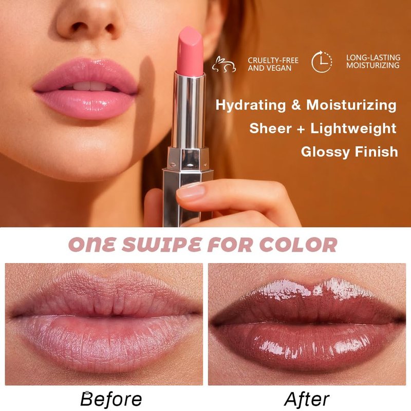 HHLTOH Honey Lipstick Tinted Lip Balm - Shine Moisturizing Lipstick for Women, Natural Nourishing Hydrating Lip Color Gloss Stain for Dry Lips, Tint Sheer Lightweight Makeup, Vegan - 2Pc Black & Pink